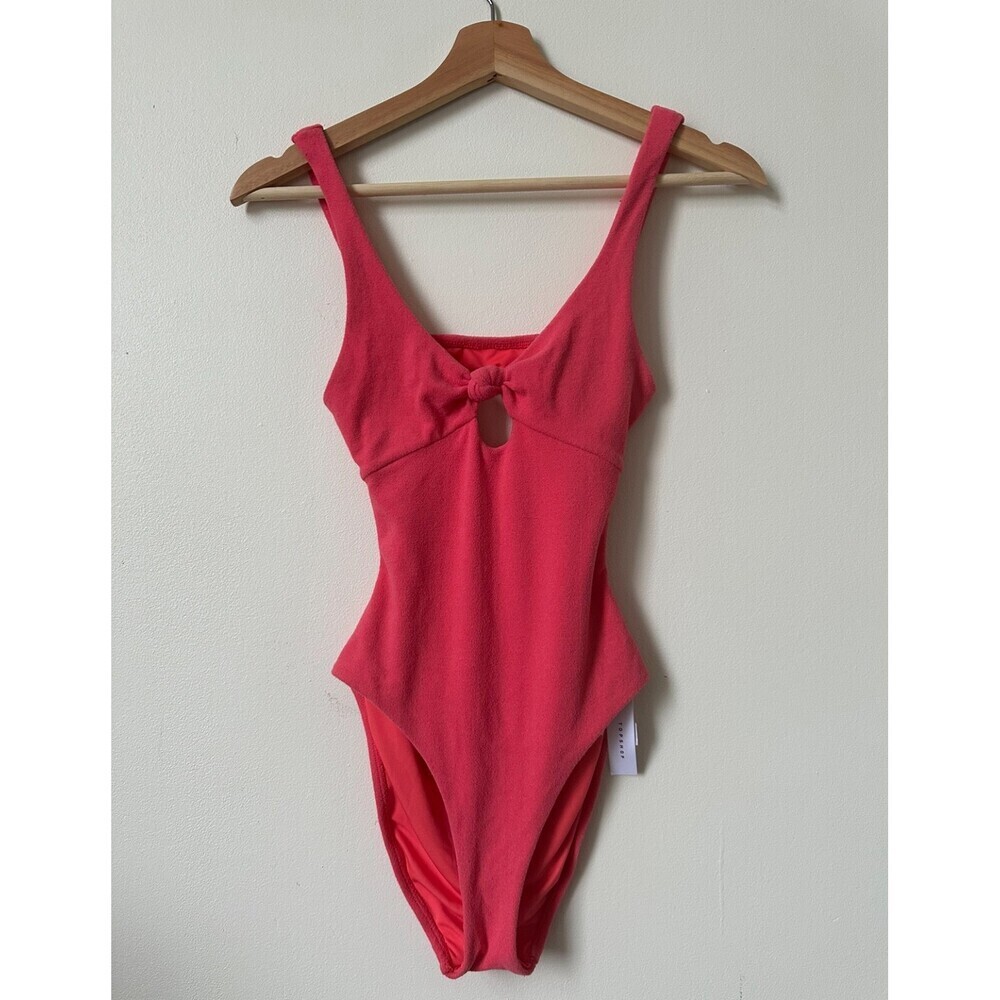 Topshop Velour Knot One-Piece Swimsuit In Coral Peach Pink Size 4 US NWT